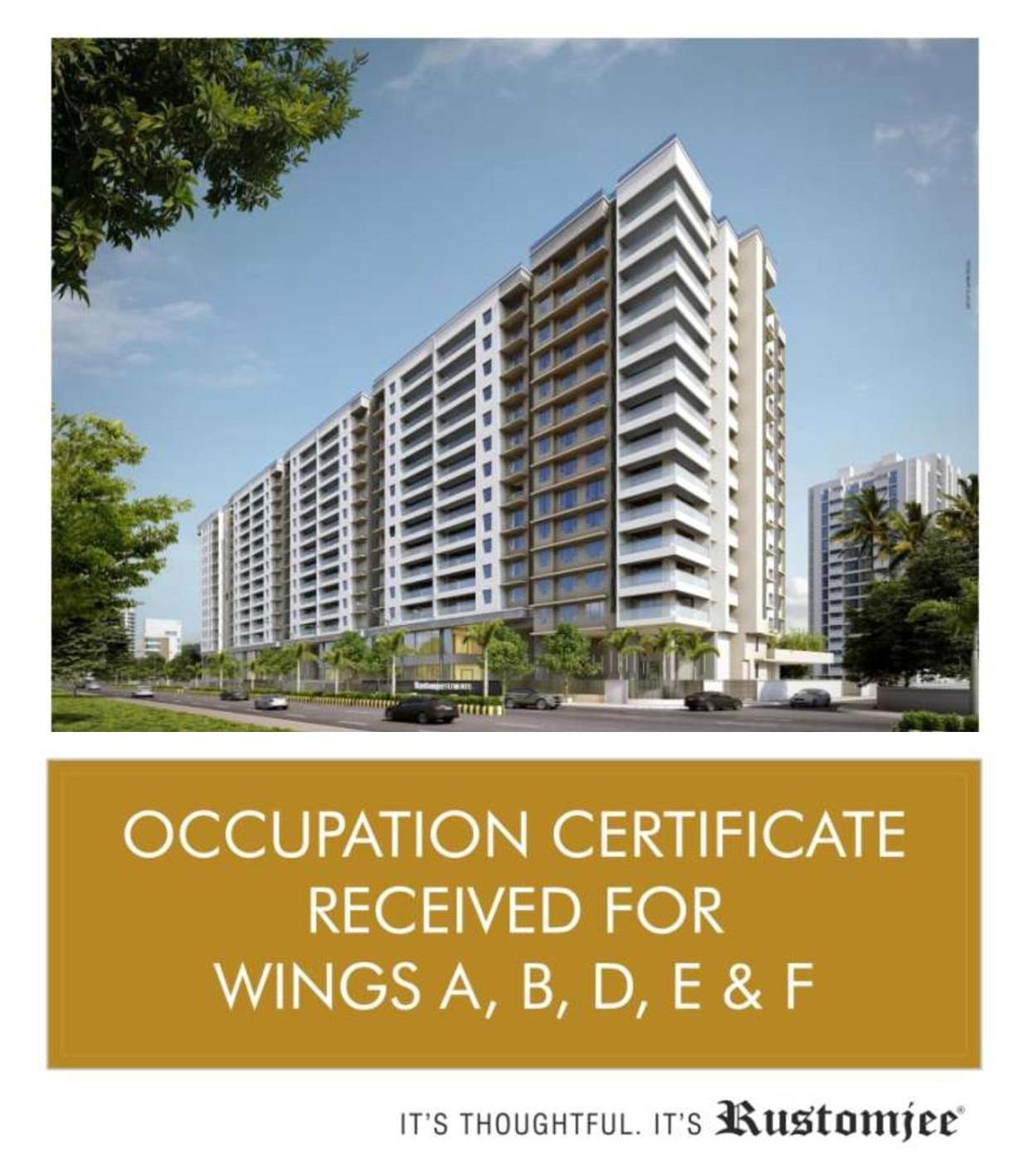 Occupation Certificate received for Wings A, B, D & F at Rustomjee Elements in Mumbai